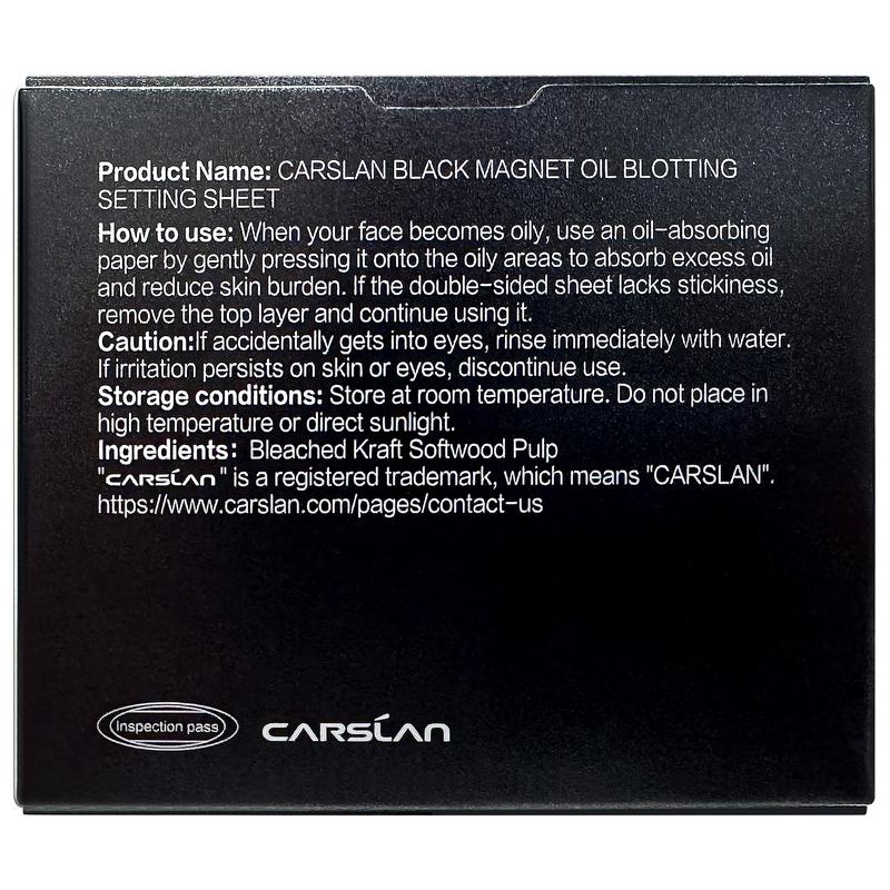 CARSLAN Black Magnet Oil Blotting Setting Sheet With Powder More Control Oil Keep Fresh 2 IN 1 Blotting Sheet with Mirror Puff & Recyclable Case 450 Sheets 1 Box 2 Refills