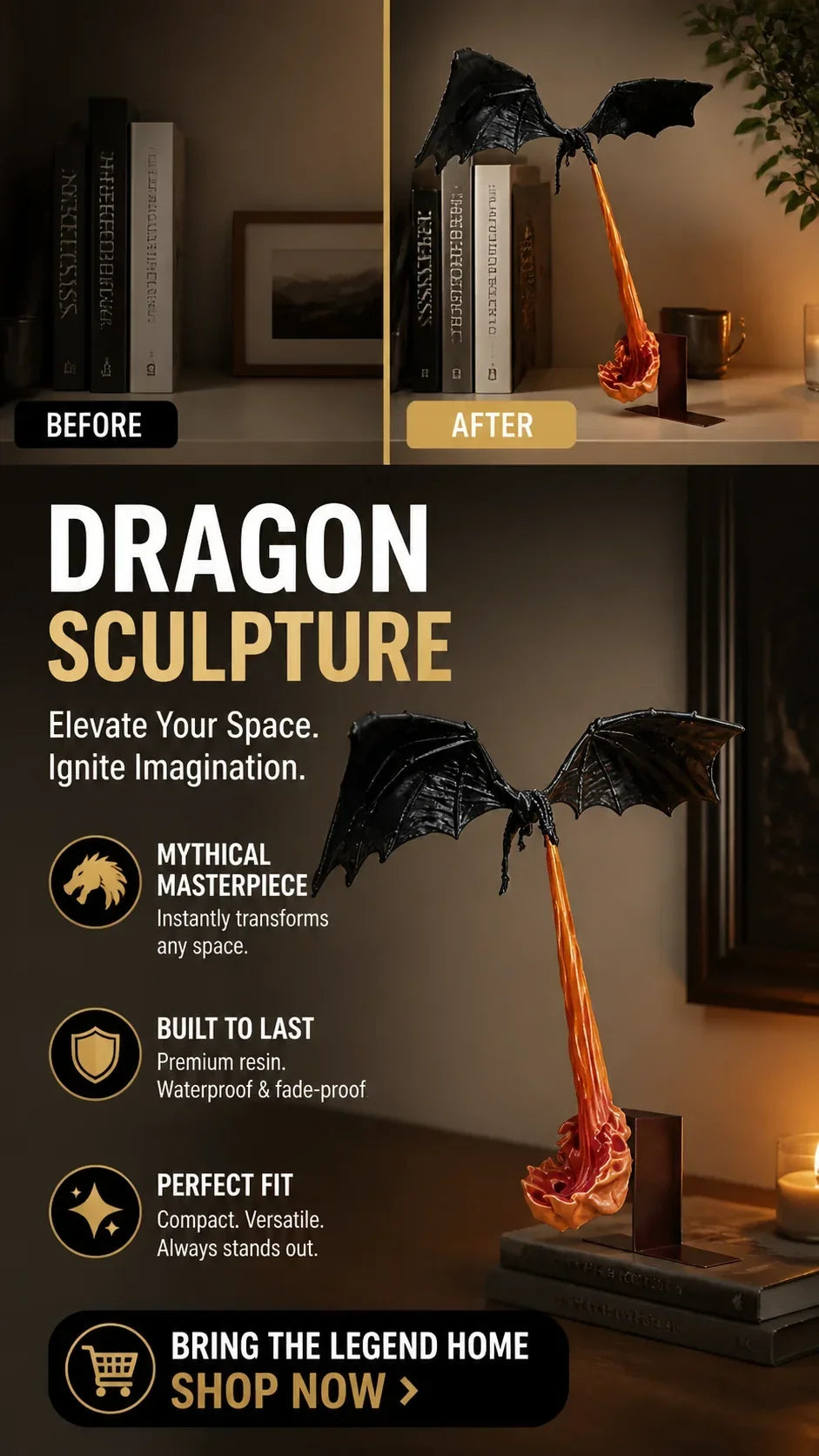 🔥 50% OFF – LIMITED TIME 🐉 Dragon Flame Book Nook – Flying Dragon Bookshelf Ornament for Book Lovers