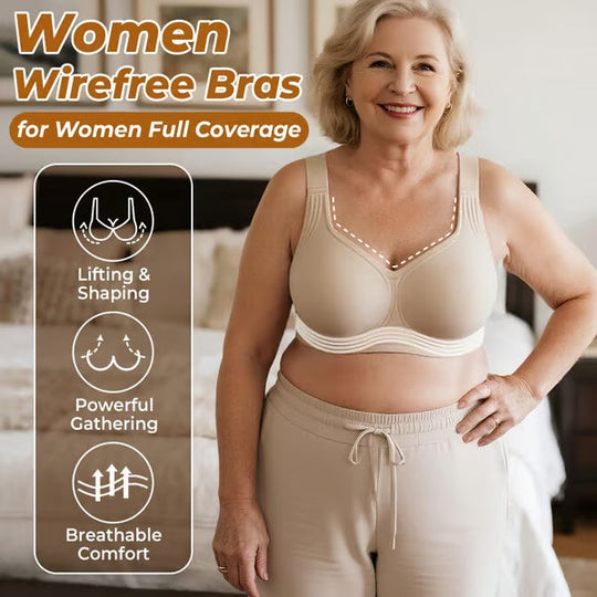 OEAK Women Wirefree Bras for Women Full Coverage No Underwire Everyday Bras Comfortable Wireless Padded Jelly Bras