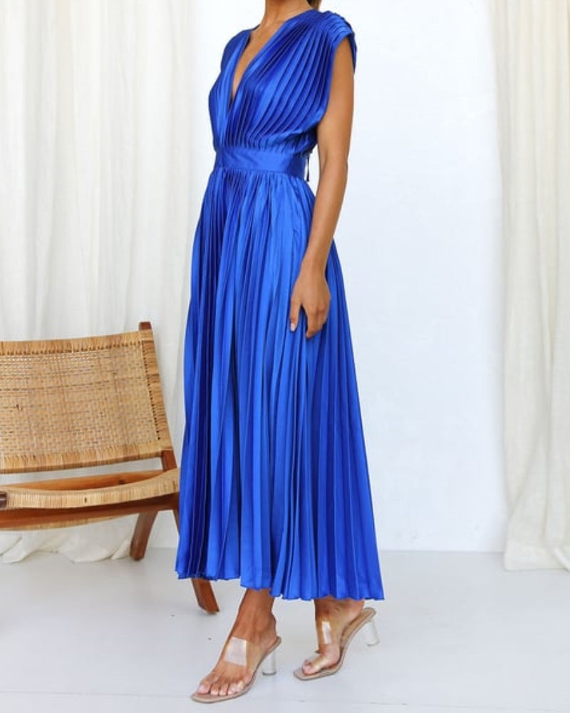 Timeless Elegance: Draped V-Neck Pleated Skirt Dress