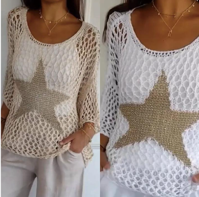 ⏰50% discount⌛🔥Women's Fashion Round Neck Crochet Knit Fishnet Top