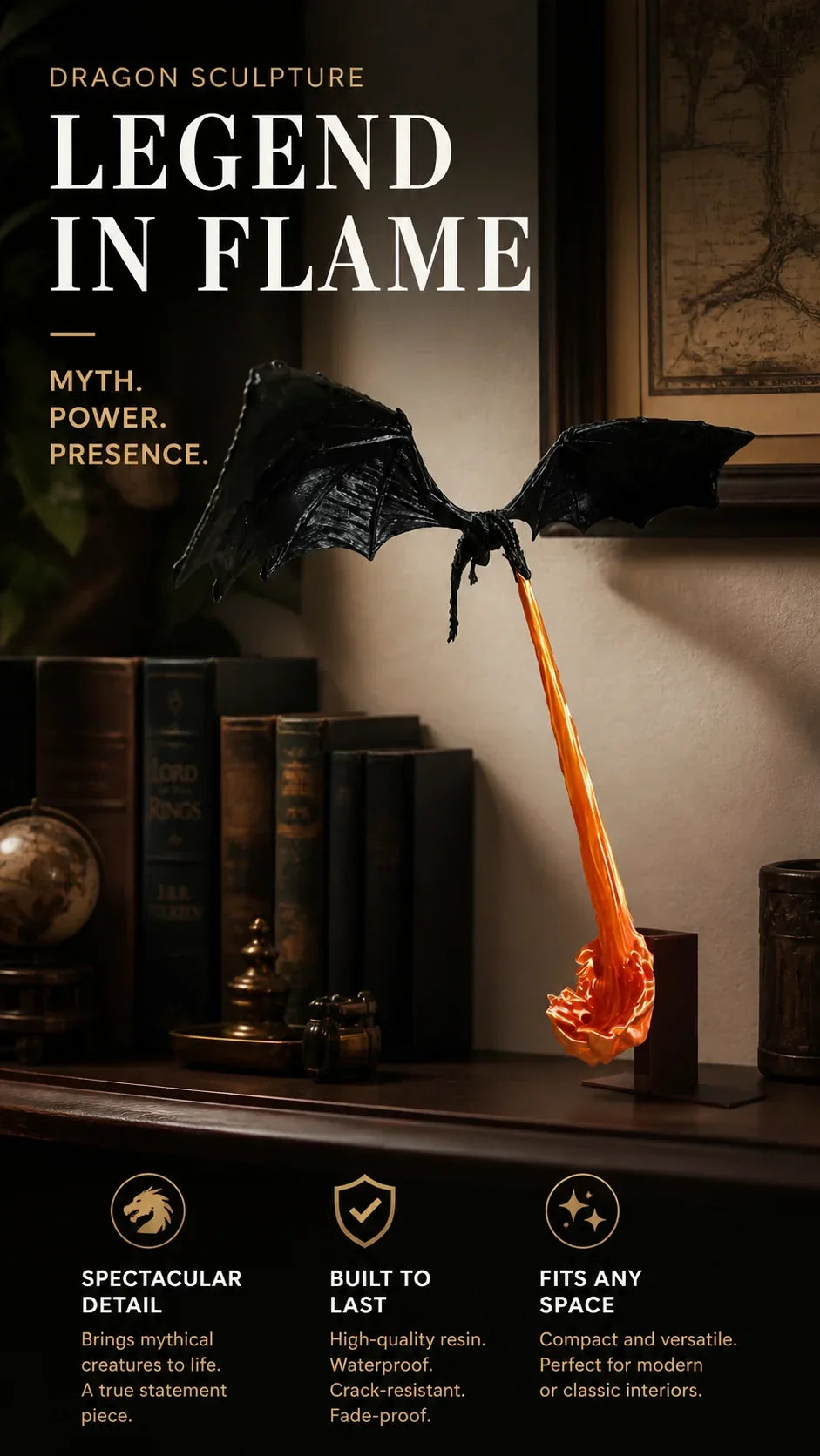 🔥 50% OFF – LIMITED TIME 🐉 Dragon Flame Book Nook – Flying Dragon Bookshelf Ornament for Book Lovers