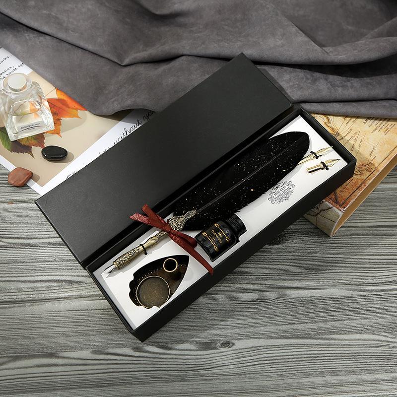 Classic Goose Quill Pen Set｜Feather Pen + Ink + Stand｜Great Gift for Writers & Artists
