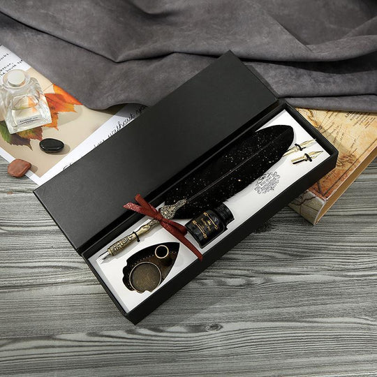 Classic Goose Quill Pen Set｜Feather Pen + Ink + Stand｜Great Gift for Writers & Artists