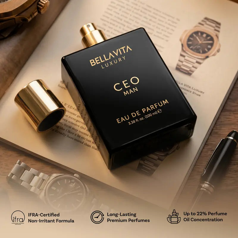 BellaVita Luxury's CEO Man Eau De Parfum 100ml (3.38 Fl.oz) | Lemon, Lavender, Tonka & Agarwood | Long Lasting Perfume for Men | Vegan Perfume | Perfect Gift for Men