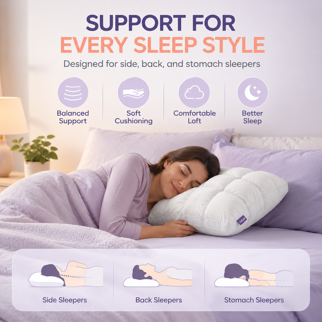 Mellow Sleep | Mellow Puff Pillow – Soft Quilted Puff Grid Design Pillow, Fluffy Plush Bed Pillow with Cloud Like Comfort, Breathable Support Pillow for Side, Back & Stomach Sleepers, Cozy Bed Pillow for Better Sleep