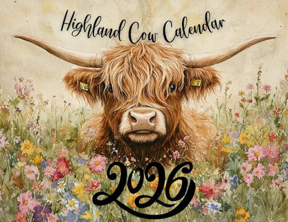 🐮Highland Cow Calendar 2026 – Rustic Farmhouse Wall Art & Monthly Planner📅