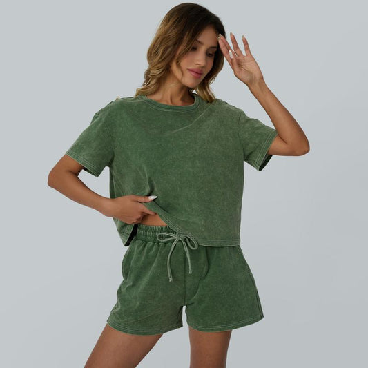 🌿 Summer Essential: Gradient Acid Wash Two-Piece Set | Women's Tank Top and Shorts Set | Comfortable and Fitting, No Detergent Needed | Fashionable and Easy to Clean