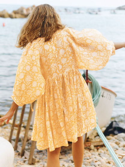 🌸V Neck Summer Half Sleeve Floral Tunic Short Dress