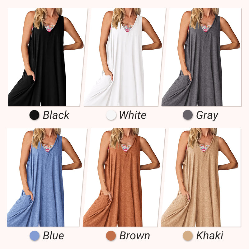 Women's Casual V-Neck Sleeveless Wide-Leg Jumpsuit