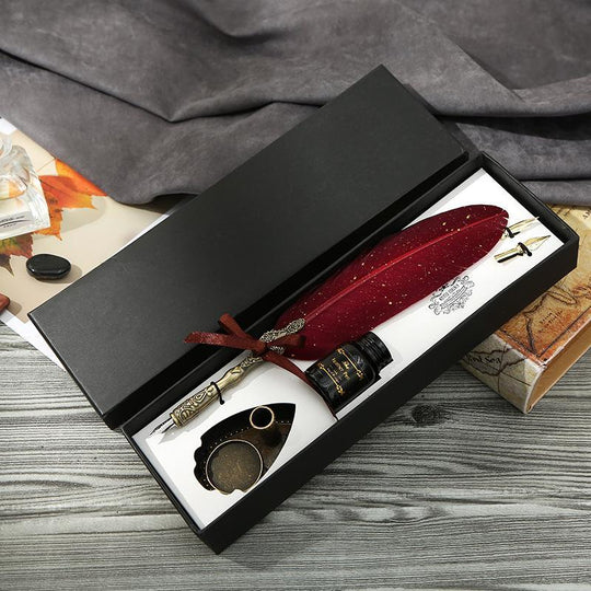 Classic Goose Quill Pen Set｜Feather Pen + Ink + Stand｜Great Gift for Writers & Artists