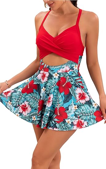 🎁New arrival 49% OFF💥🩱Women's Cutout One Piece Skirt Swimsuit