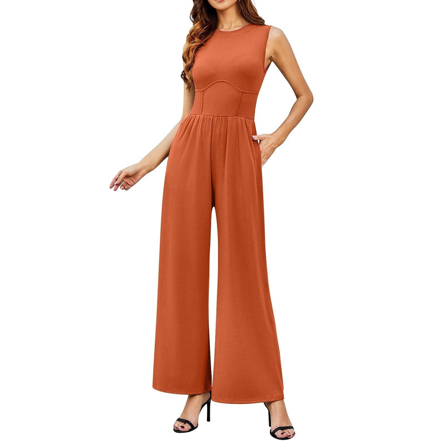 Women’s Solid Sleeveless Wide Leg Jumpsuit