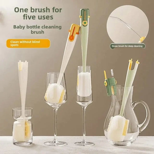 5-in-1 Bottle & Straw Cleaning Brush – Multifunctional Tool for Bottles, Cups, Straws (Cream White/Jasmine Green)-suhui