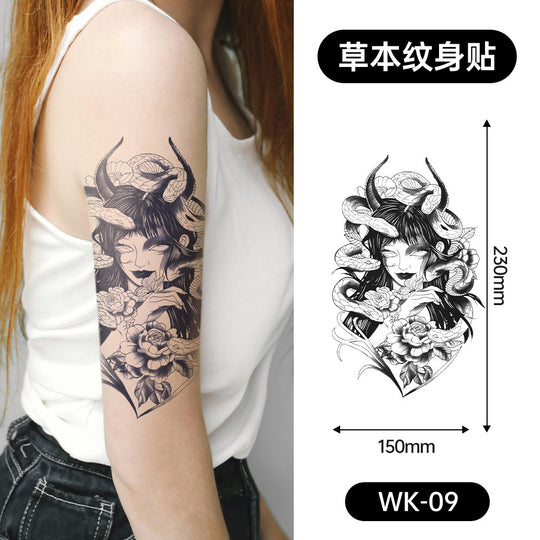 Large Black Temporary Tattoo Stickers - Tribal Wolves, Tigers, Lions, Snakes, Skulls, 12 Fake Tattoo Stickers for Men & Women Arm Designs