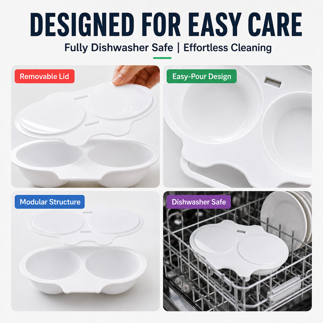 🍳Hot Sale 🔥 Dual Cavity Microwave Egg Poacher, Oil‑Free Quick Breakfast Egg Cooker, Food‑Safe Double‑Slot Egg Steamer for Fast Home Morning Meal Prep