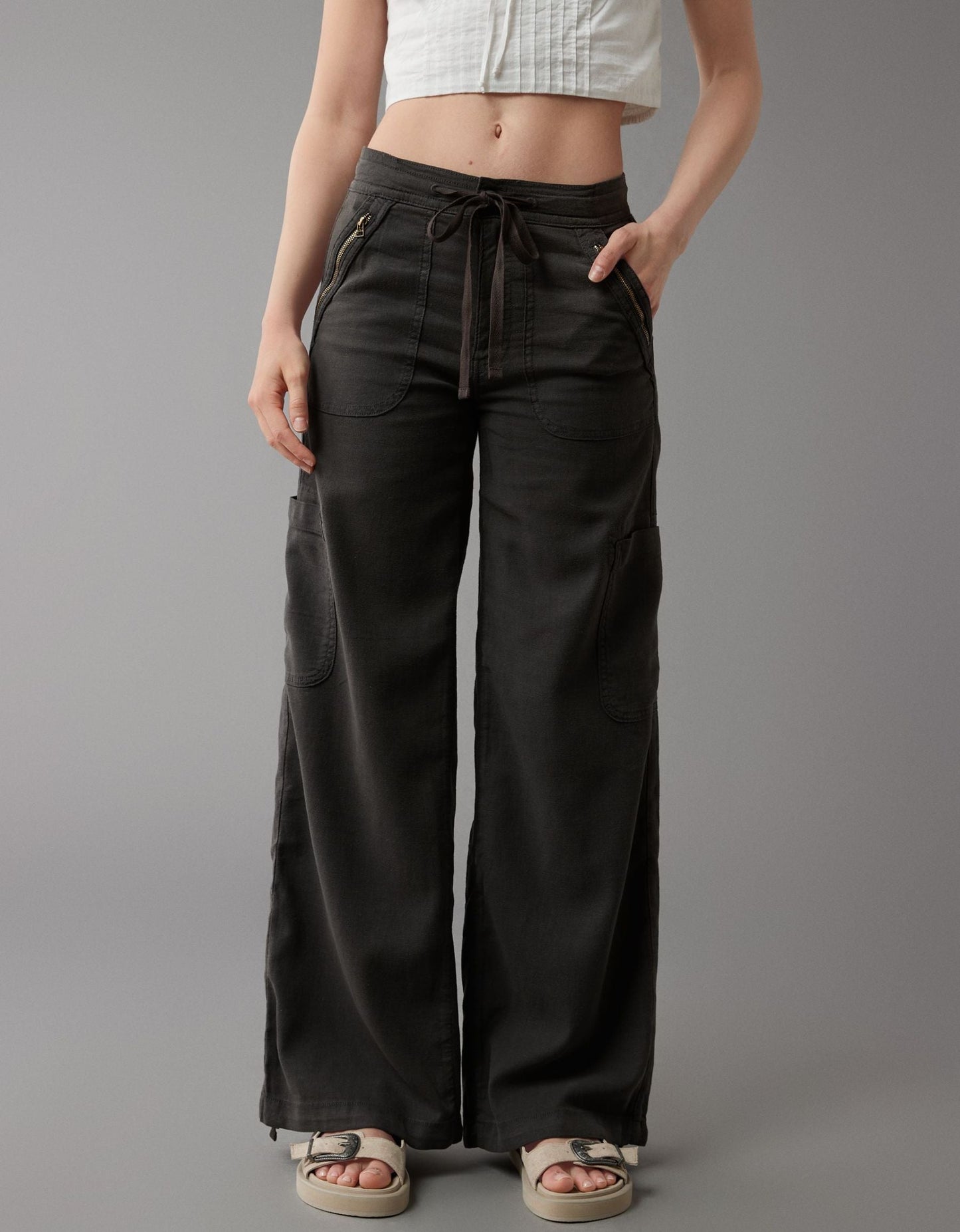 💝Linen-Blend Wide-Leg Cargo Pant