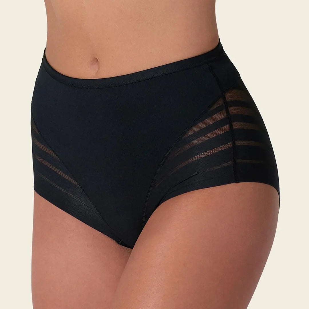 Leonisa High Waisted Invisible Tummy Control Shapewear for Women - Stripe Undetectable Lace Ladies Underwear Panties Flat Leg