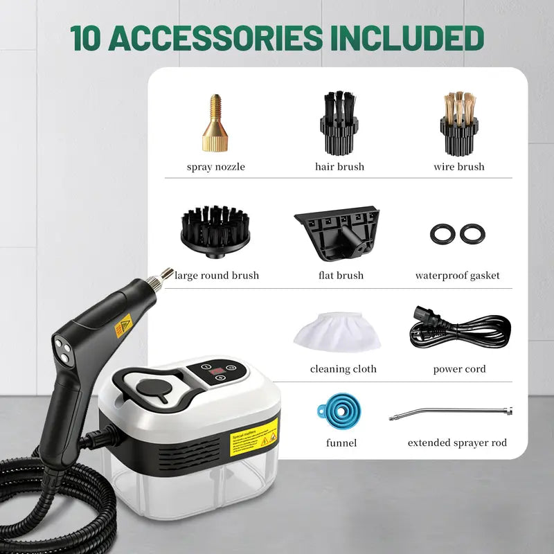 Portable Handheld Steam Cleaner with 10 Accessories, Adjustable Levels, Fast Heat-Up Steamer for Kitchen, Bathroom, Tile & Car Cleaning