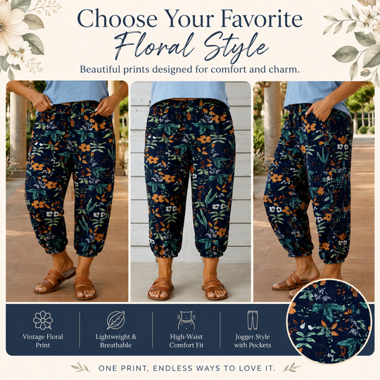 Vintage Floral High-Waist Jogger Pants