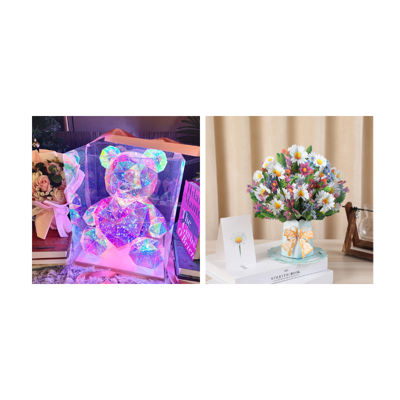 Pink Heart Bear+3D Daisy Card 🌼