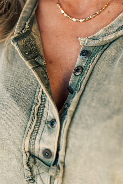 Button Mix Washed Henley Tank