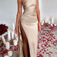 Fits Your Curves Satin One Shoulder Drape Slit Maxi Dress