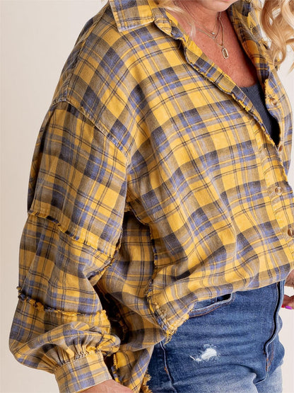 🏆Women's Mineral Washed Button Down Plaid Shirt