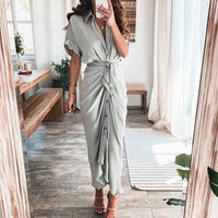 Real silk satin shirt dress