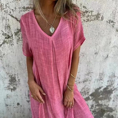 💕Women's Loose V-neck Cotton Linen Dress