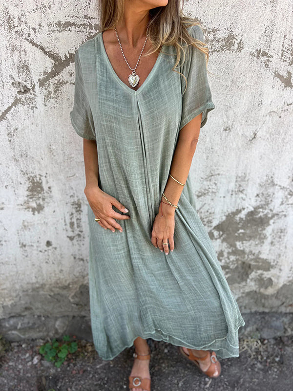 🔥Hot SALE 54% OFF🔥Women's Loose V-neck cotton linen dress