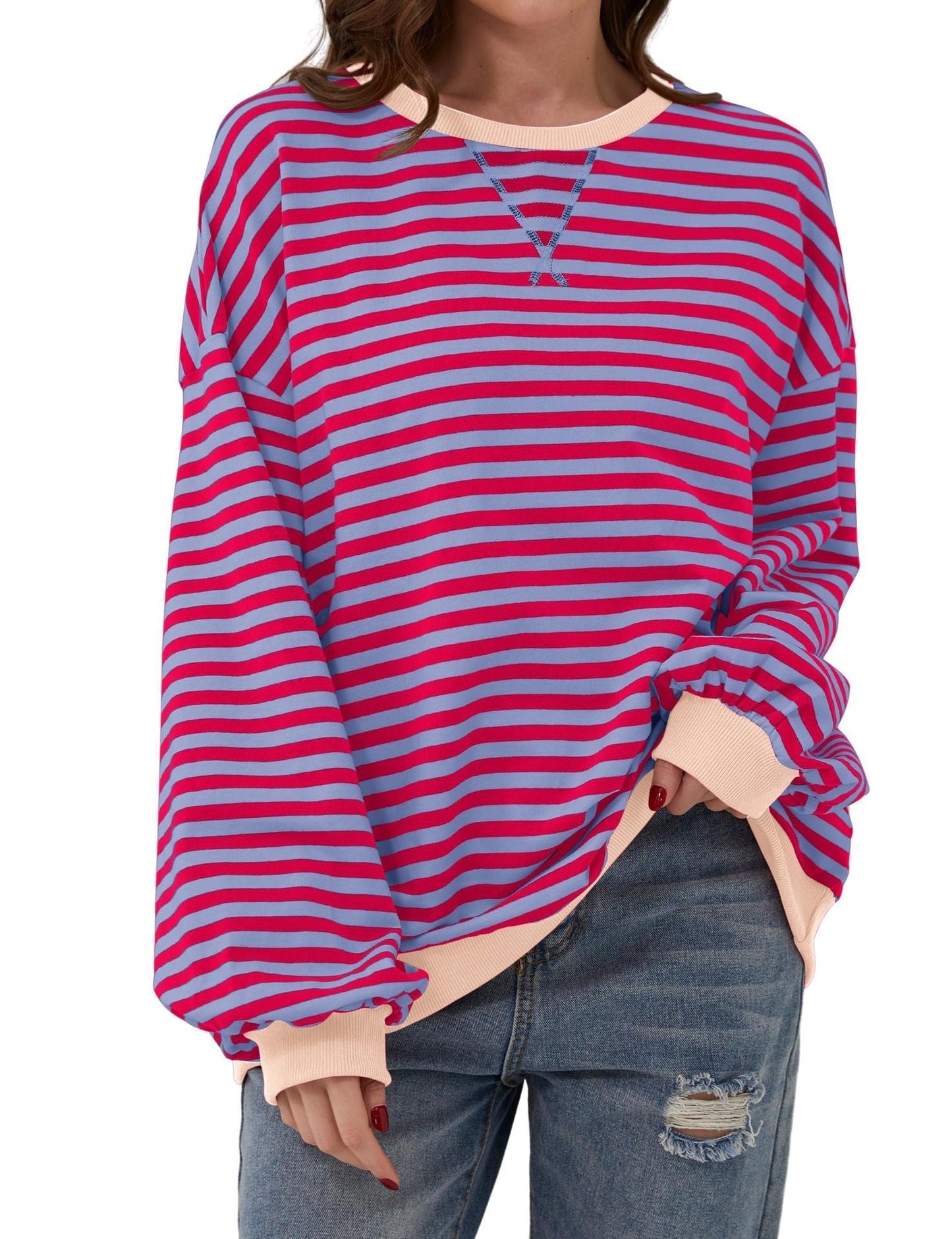 🔥2024 HOT SALE🔥Women's Oversized Striped Long Sleeve Pullover