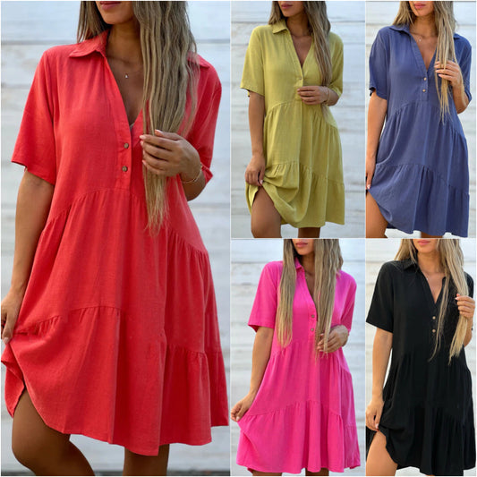 🔥Hot Sale🔥Solid color comfort lapel button dress