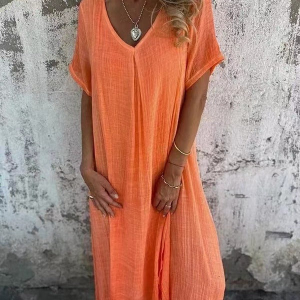 🔥Hot SALE 54% OFF🔥Women's Loose V-neck cotton linen dress