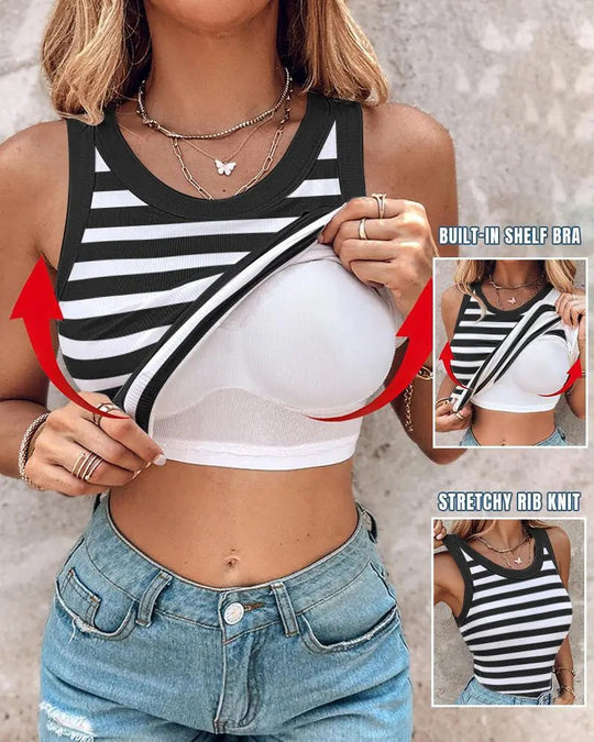 💖LAST DAY SPECIAL SALE💖Ribbed Stretchy Tank Top with Shelf Bra