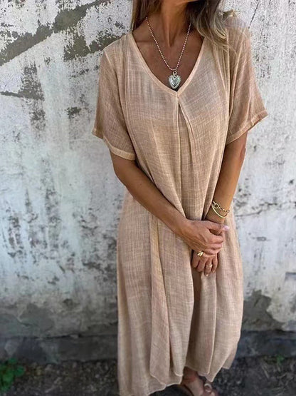 🔥Hot SALE 54% OFF🔥Women's Loose V-neck cotton linen dress