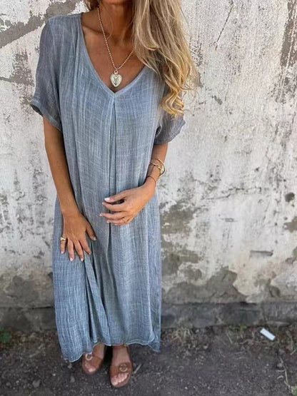 💕Women's Loose V-neck Cotton Linen Dress