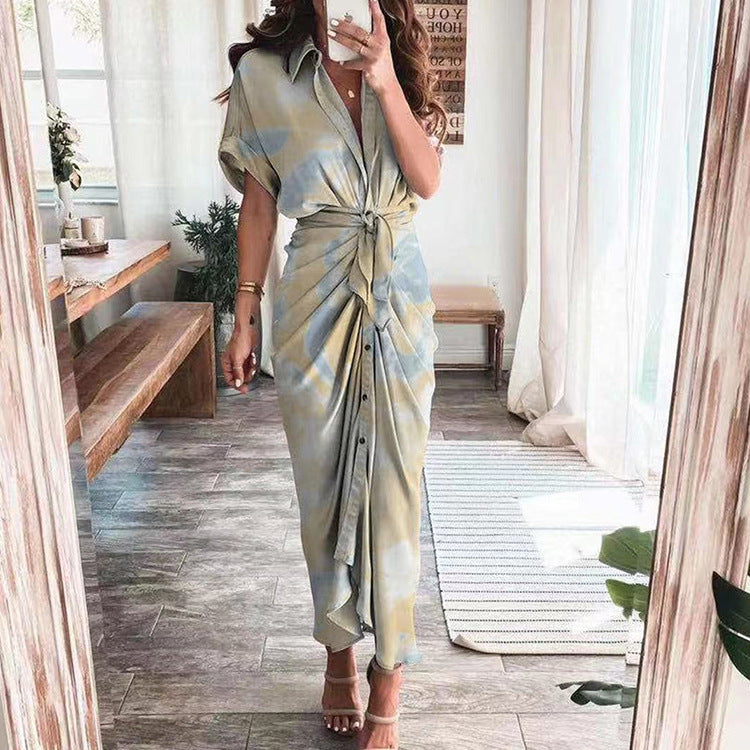 Real silk satin shirt dress