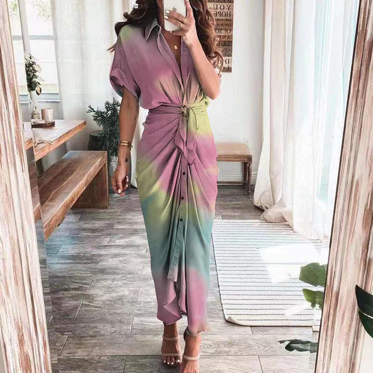 Real silk satin shirt dress