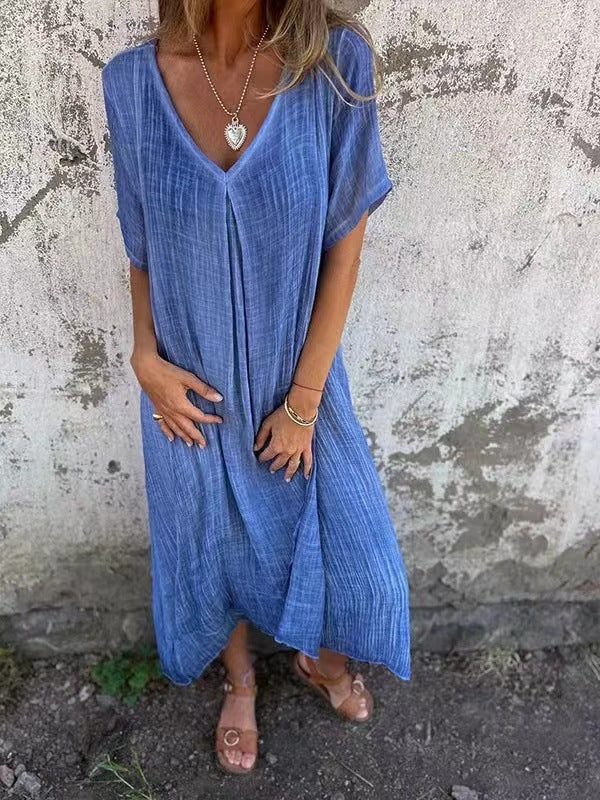 💕Women's Loose V-neck Cotton Linen Dress