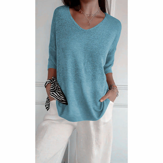 🔥Hot Sale-49% OFF🥰Solid Color Knitted V-neck Top