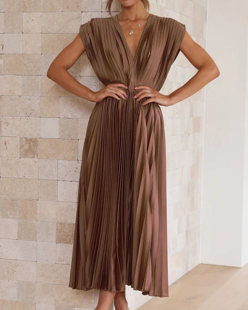 Timeless Elegance: Draped V-Neck Pleated Skirt Dress