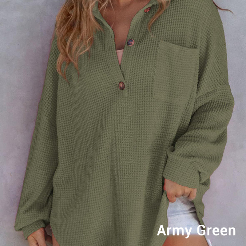 Women’s Loose Solid Color Waffle Knit Shirt