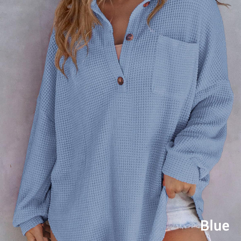 Women’s Loose Solid Color Waffle Knit Shirt