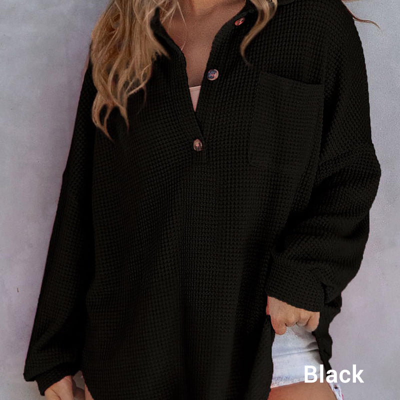 Women’s Loose Solid Color Waffle Knit Shirt