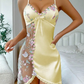 FLORAL LACE OPEN BACK SATIN NIGHTGOWN