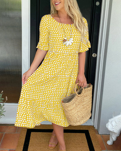 🎁2025 Big Sale🎁💥Round Neck Polka Dot Print Midi Dress