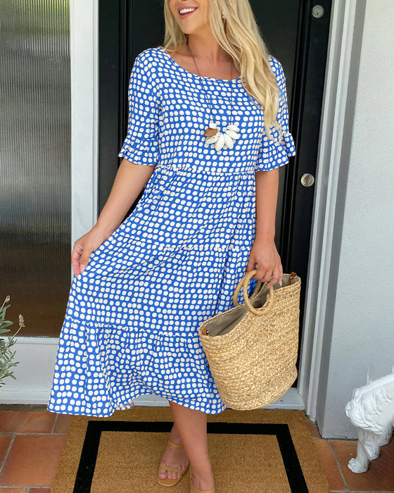 🎁2025 Big Sale🎁💥Round Neck Polka Dot Print Midi Dress