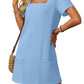 💖LAST DAY SALE 50% OFF💖Women's Casual Square Neck Pocket Short Sleeve Dress with Pockets