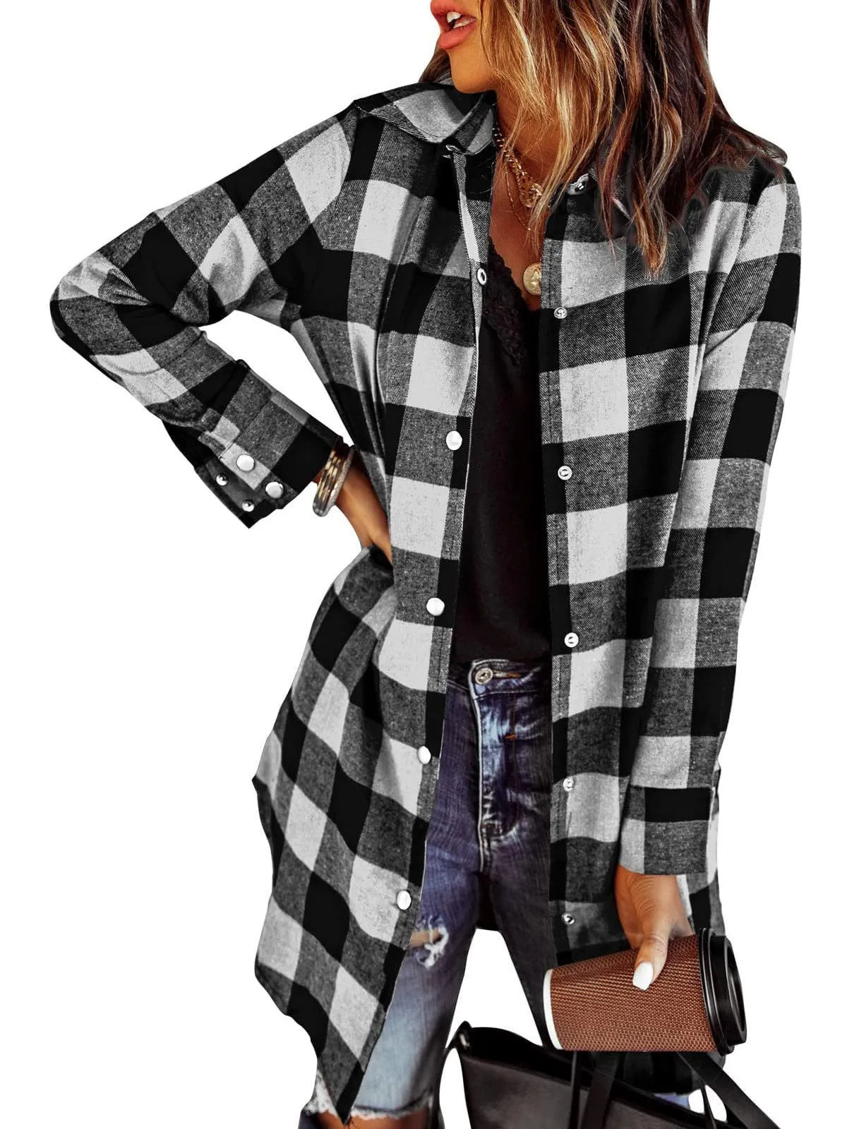 🔥Big Sale 50% OFF🔥Women’s Plaid Longline Shirt Jacket